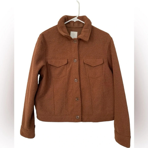 JOIE Brown Boucle Trucker Jacket, Size large - Picture 1 of 13